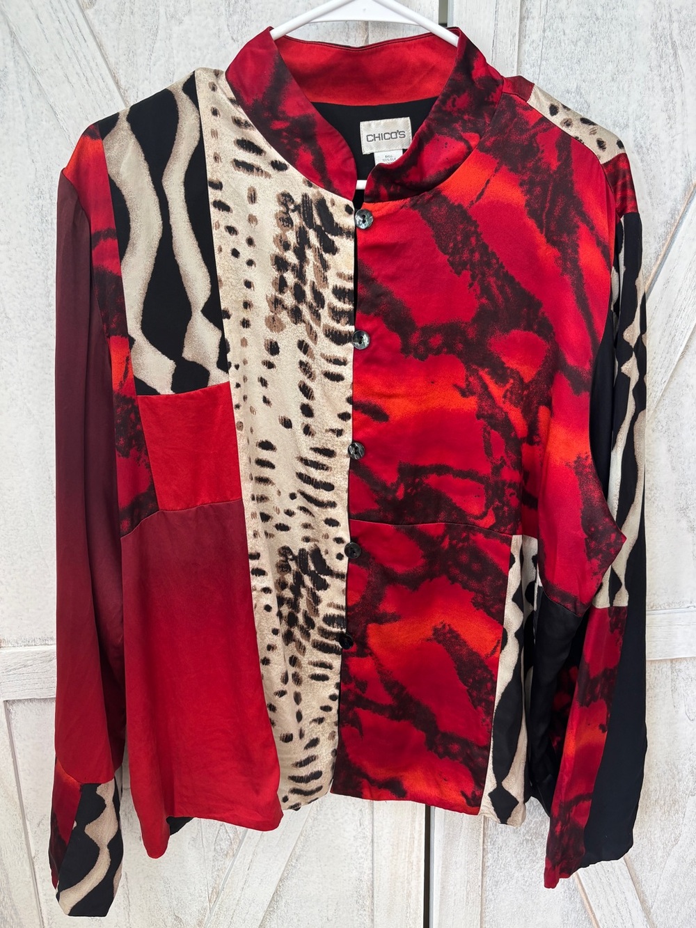 Chico's Patchwork Animal Print Silk Top Womens 3 (US XL) Multi Print Art to Wear - Picture 6 of 6